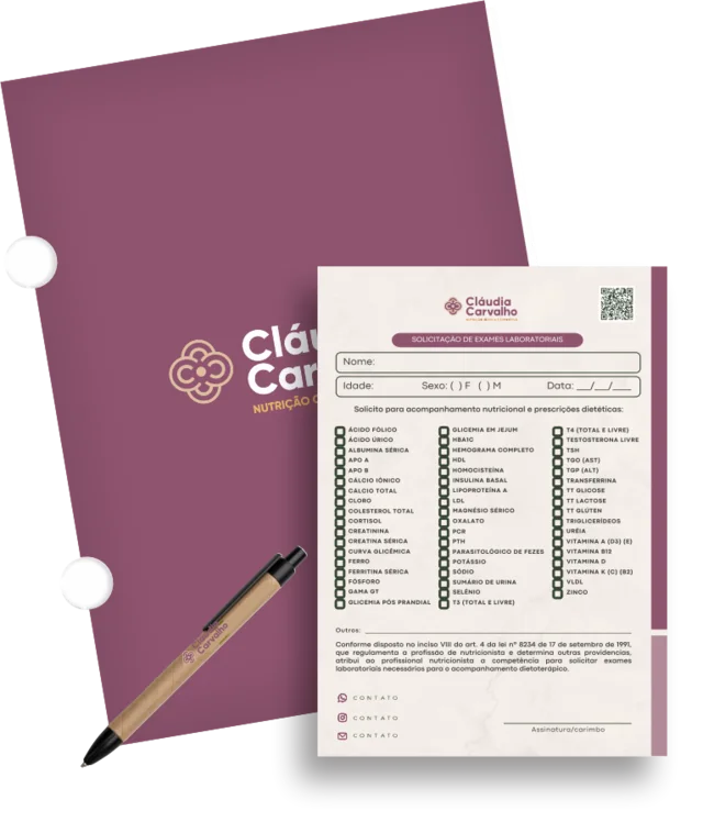 Kit personalizado com solicitação de exames da Cláudia Carvalho